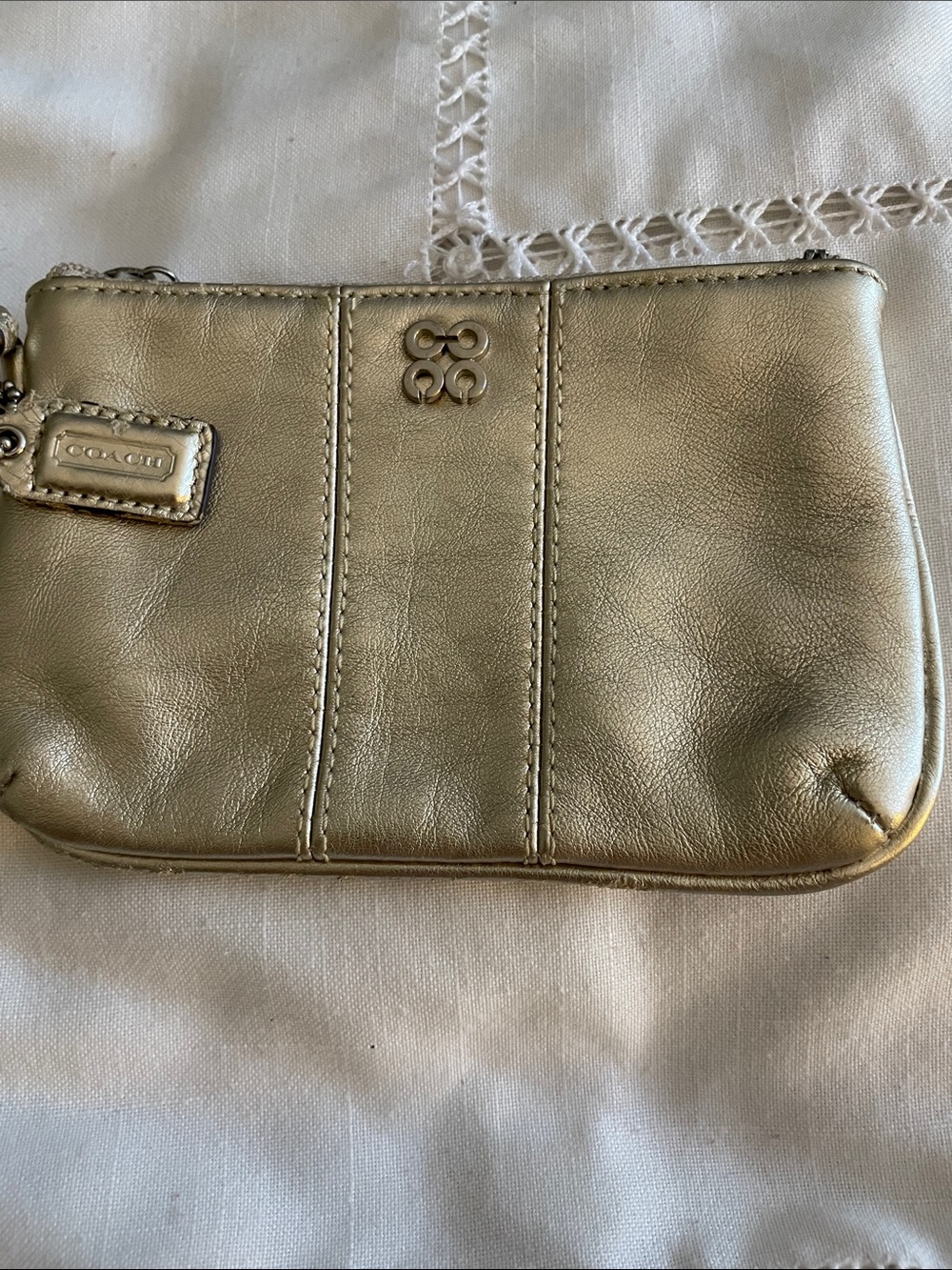 Coach Metallic Gold Leather Wristlet Has Some Peeling In Couple Areas